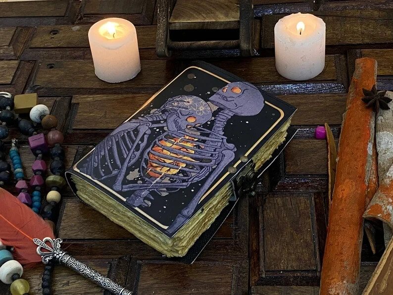 Gothic Lovers Tarot Spiral Notebook Handmade Vintage Skull Design  