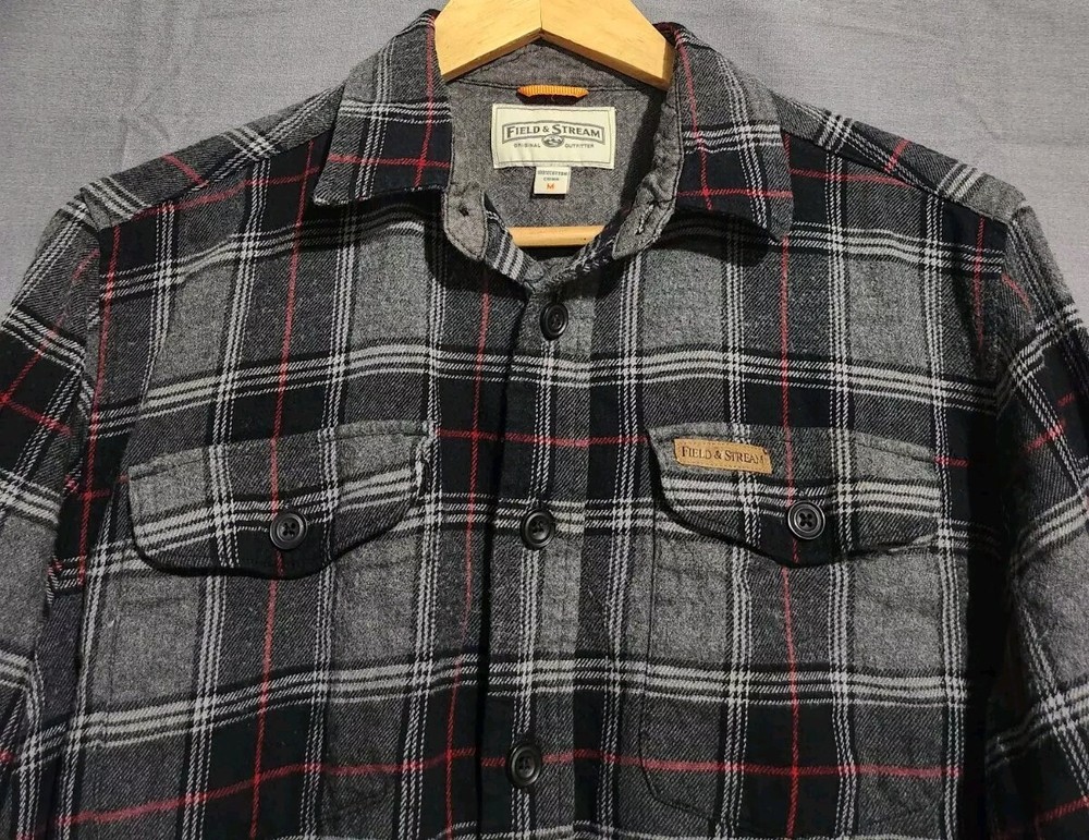 Field & Stream Shirt Mens M Plaid Midweight Long Sleeve Flannel Hiking Pockets