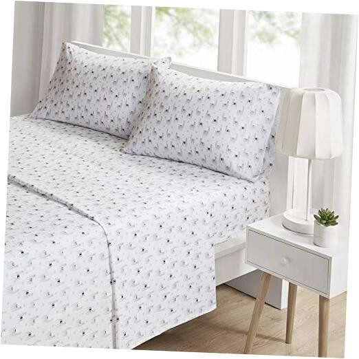 Microfiber Cozy Bed Sheet Set, Modern All Season Bedding & Queen Grey Llamas