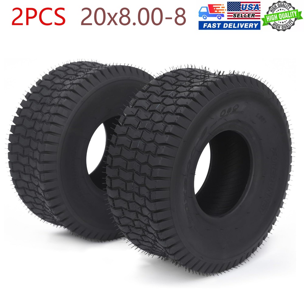 2PCS 20x8-8 Lawn & Garden Mower Tractor Turf Tire 4 Ply Tubeless 1000lb Capacity