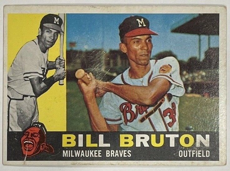 1960 Topps Bill Bruton #37 MLB Baseball Card Milwaukee Braves Vintage Collectible