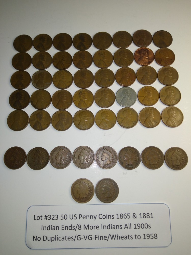 Lot #323 1865 & 1881 Indian Head End 8 More Indians/No Duplicates/Wheats To 1958