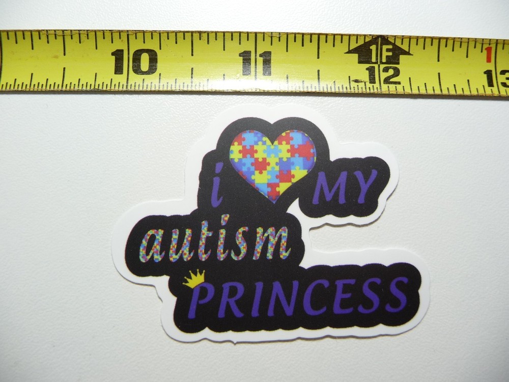 AUTISM SUPPORT DECAL STICKER I LOVE HEART PRINCESS HEART PUZZLE PIECES AWARENESS