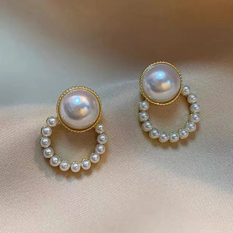 French Pearl Round Earrings Elegant Temperament Light Luxury High Sense of Acces