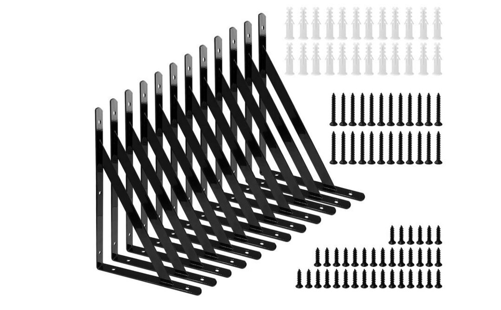 12x8 Heavy Duty Metal Shelf Brackets with Screws for Wall Mounted Shelves