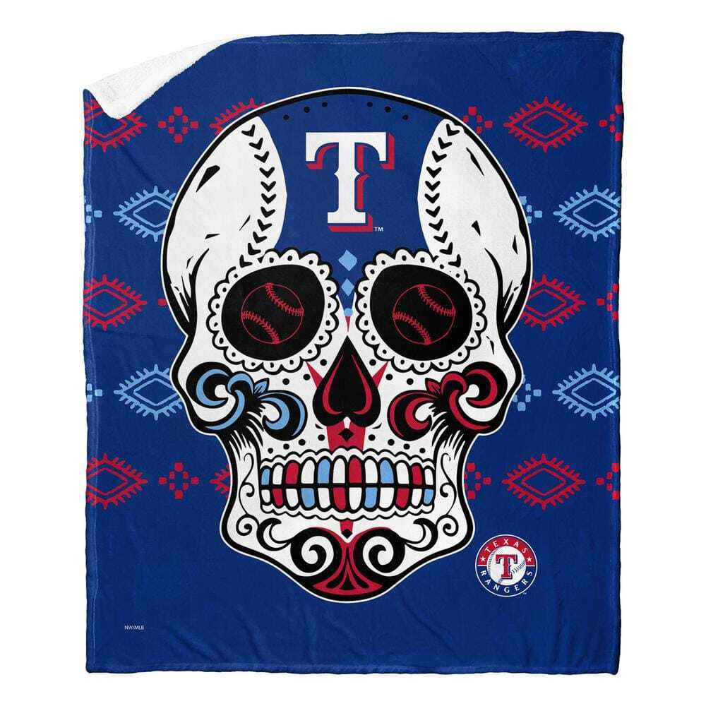 MLB Rangers Candy Skull Silk Touch Sherpa Multicolor Throw