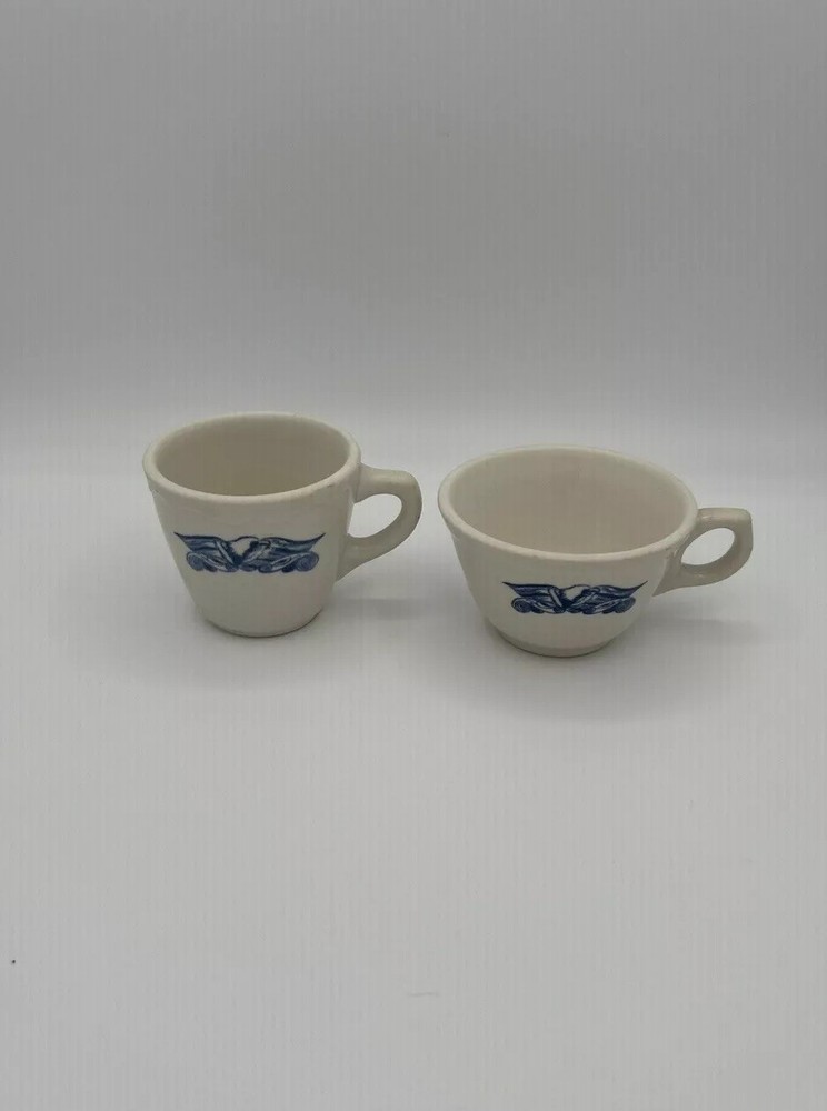 Syracuse China Restaurant Ware Cups 2  Blue Eagle Retro Vintage Patriotic
