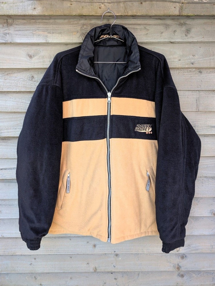 USA Men's Reversible Navy Blue & Beige Fleece Padded Coat - Large Size