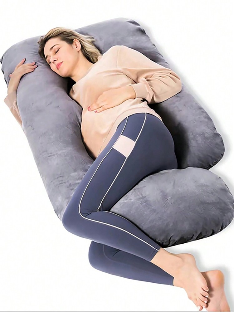 57 Inch Grey U-Shaped Full Body Maternity Pillow with Removable Cover