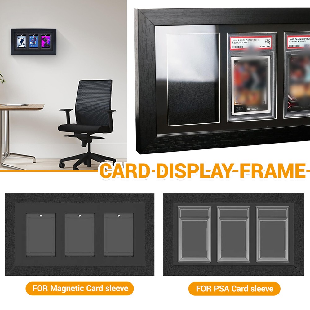 PSA Graded Card Display Case Wall Mount Holds 3 Black Frame  