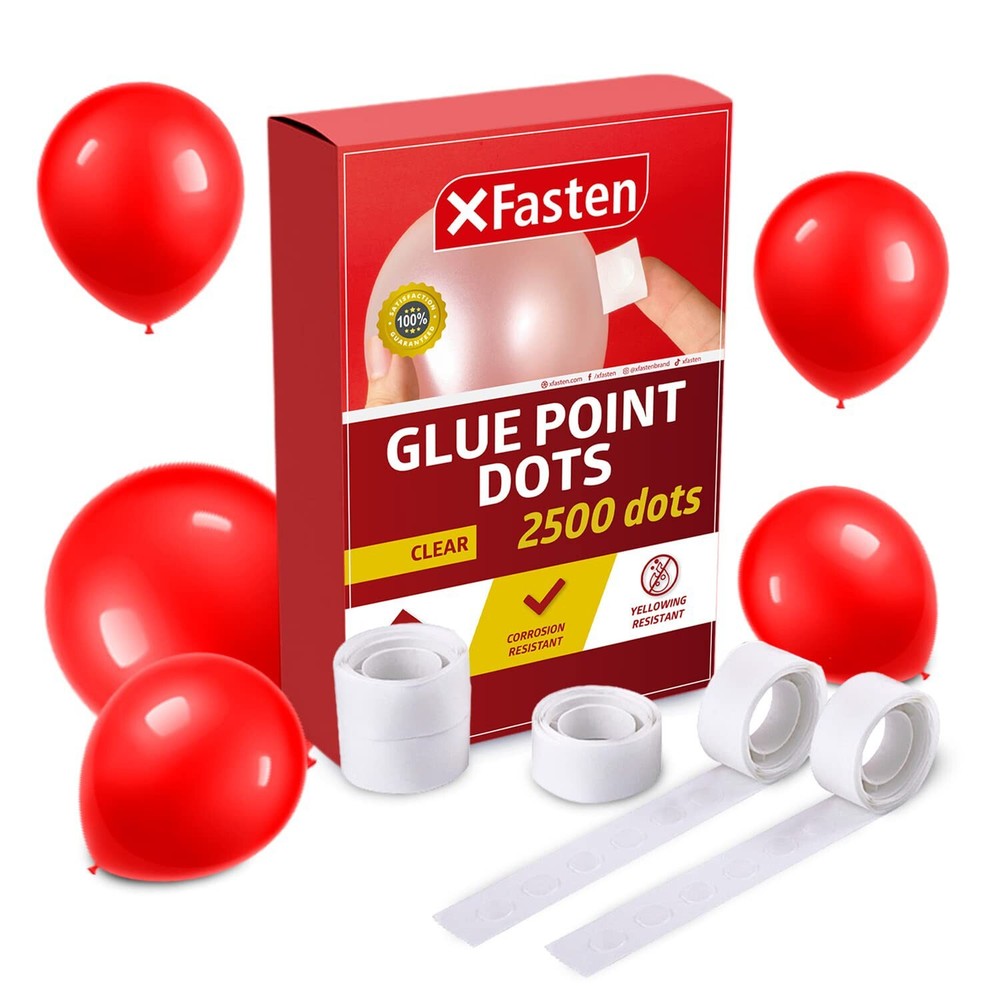 XFasten Balloon Glue Point Dots Clear, Removable, 2500 Pcs (25 Rolls), Balloo...