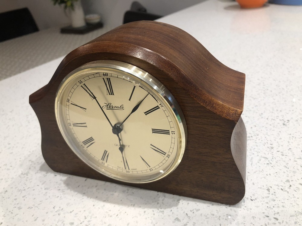 Vintage German Made HERMLE Mantle Clock OAK Wood Frame Battery Quartz Motor Vgc