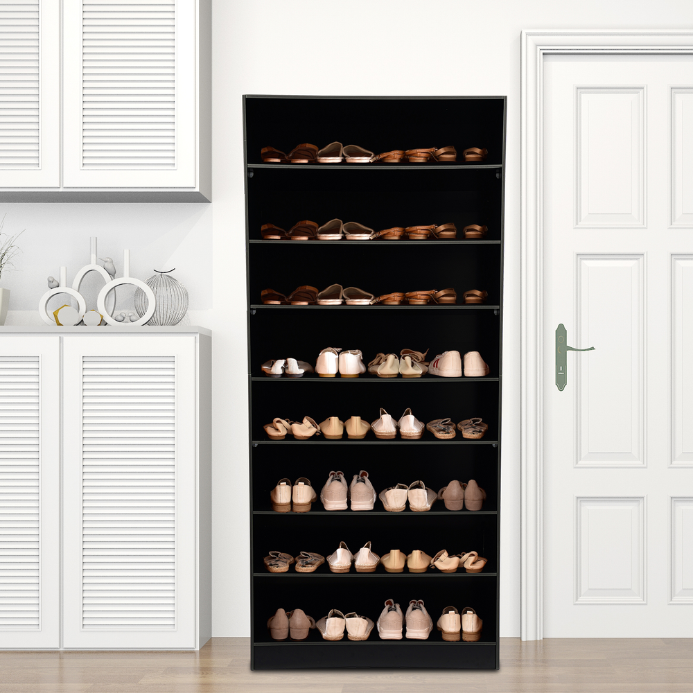 8-Tier Black Shoe Rack Cabinet Wooden Shelf Stand Storage Shoes Organizer Door