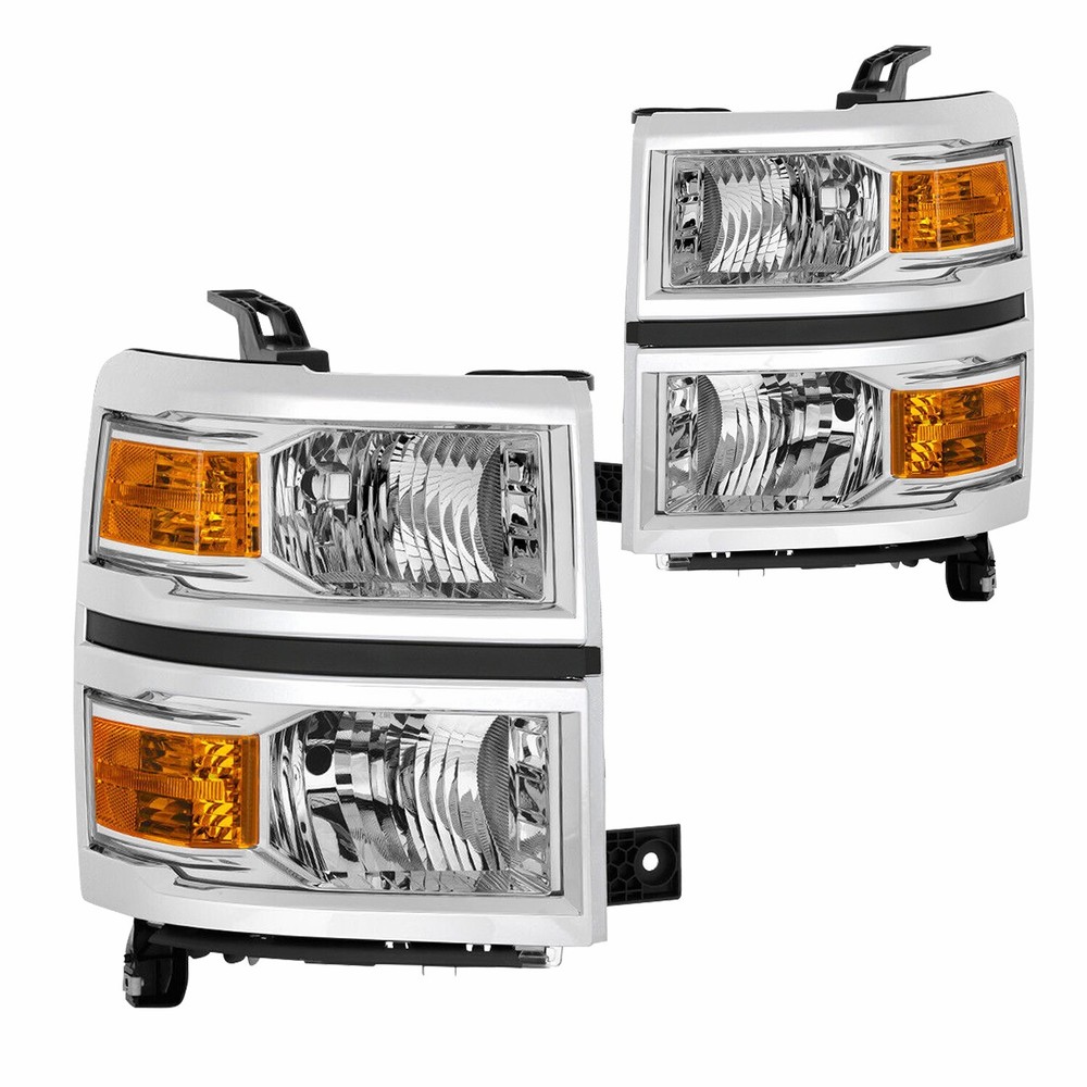 FOR 14-15 CHEVY SILVERADO CHROME 1500 AMBER CORNER HEADLIGHTS HEADLAMPS 14-15