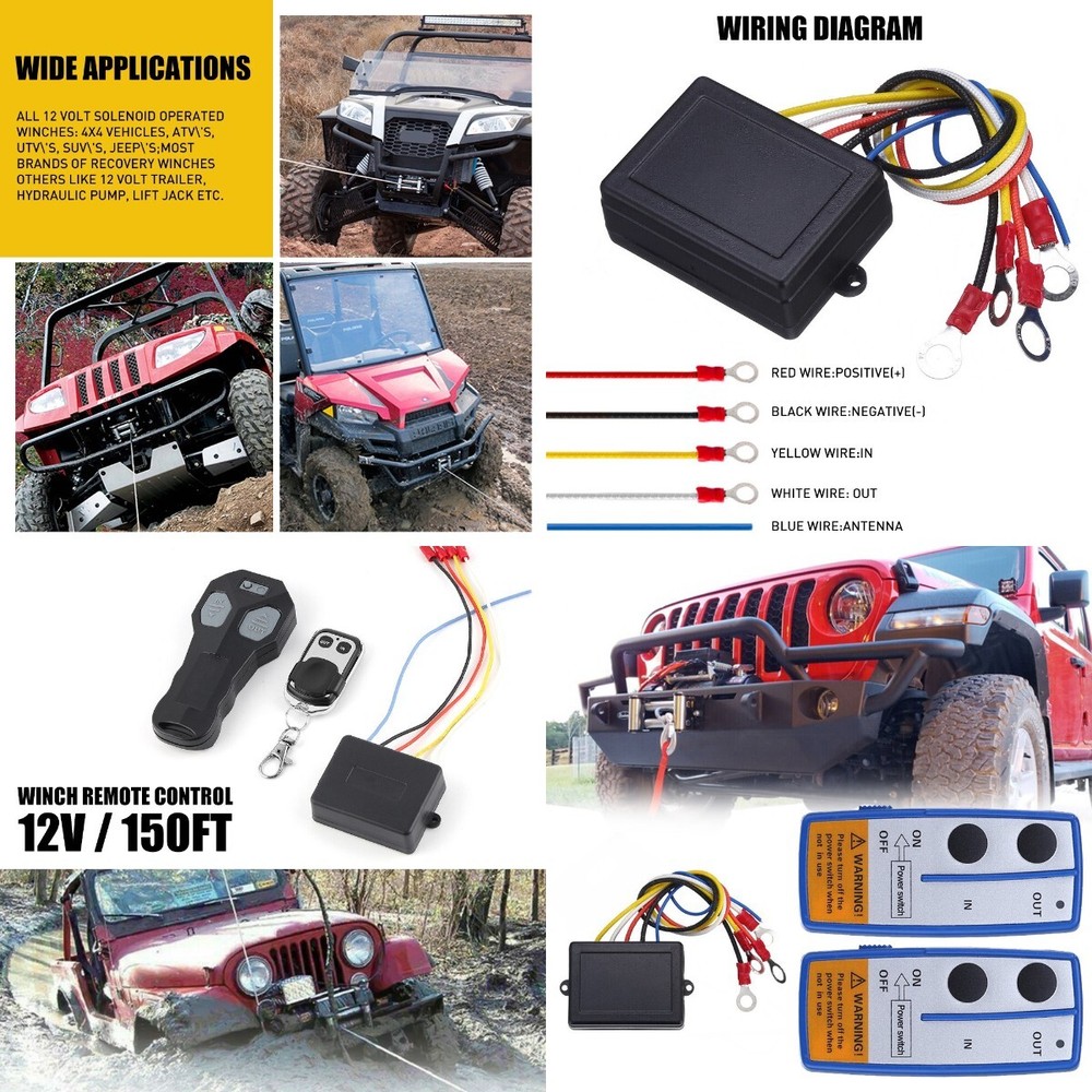 Wireless Remote Control Kit for Jeep ATV Dump Trailer Winch 150Ft Range