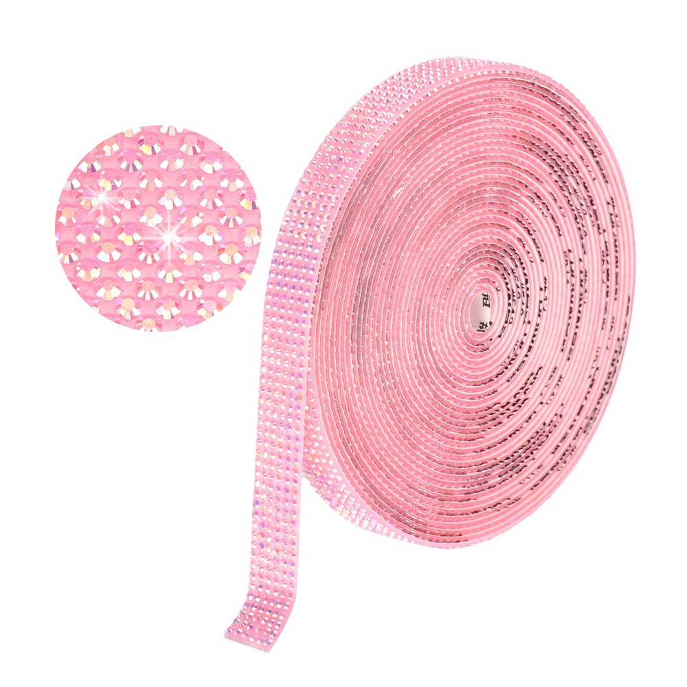 Self Adhesive Rhinestone Strips 6 Yards 0.45 Inch for Craft,Rose Red AB