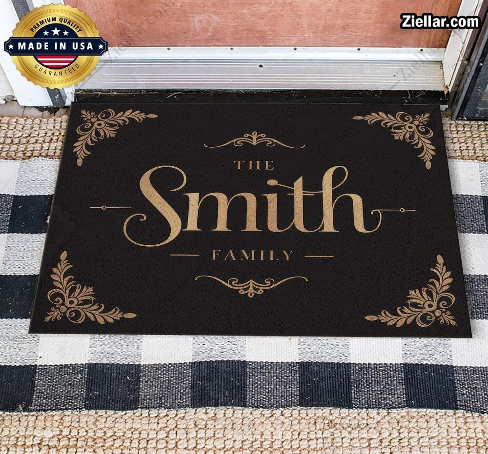 Elegant Floral Corner Doormat Customizable with Family Name or Photo