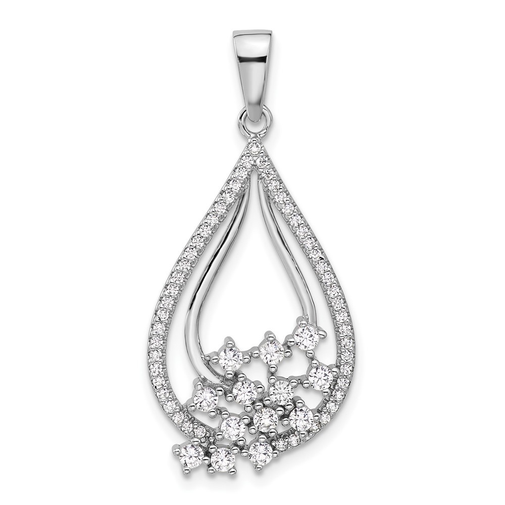 Sterling Silver Rhodium-plated Fancy Cubic Zirconia Drop Pendant 2.92gm