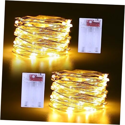 16.4Ft 50 LED Battery Operated Fairy Lights Silver Copper 2 Pack Warm White