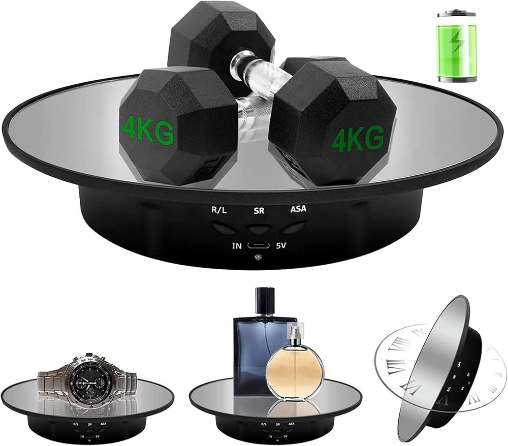 Motorized Rotating Display Stand, 7.87Inch /17.6LB Load，Mirror Covered 360