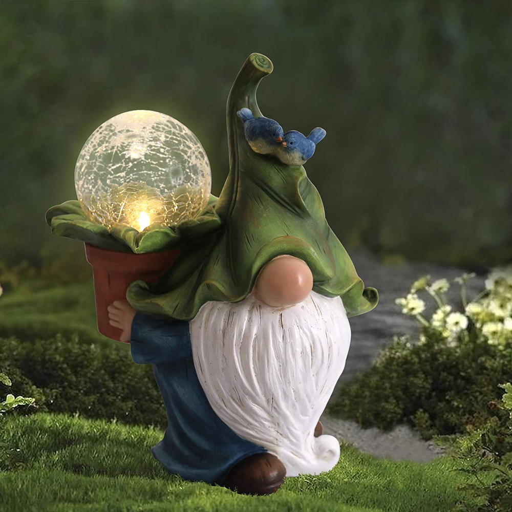 10.7 Inch Solar-Powered Resin Gnome Garden Statue with Magic Orb