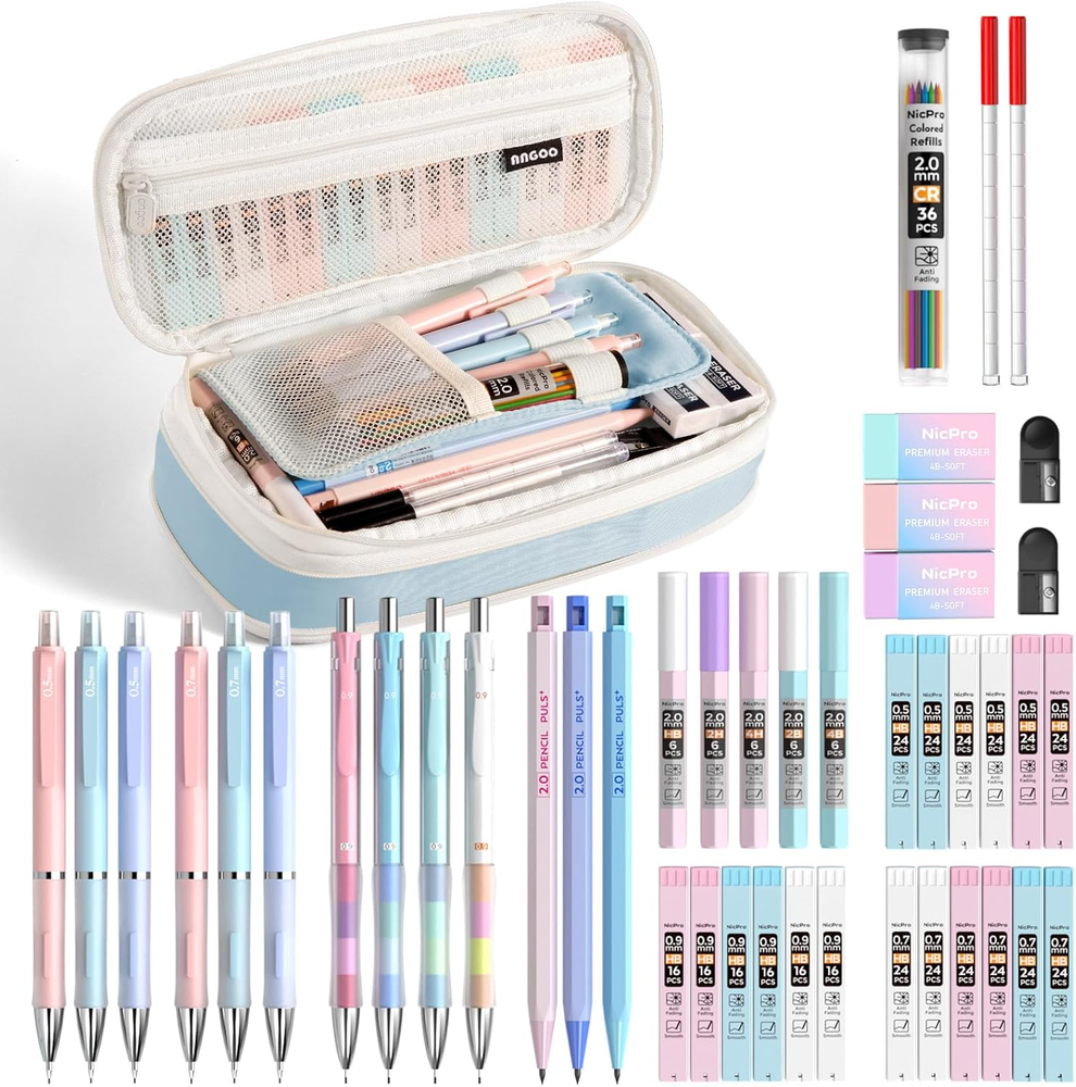 45 PCS Aesthetic School Supplies Big Capacity Pen Case Pastel Mechanical Pencils