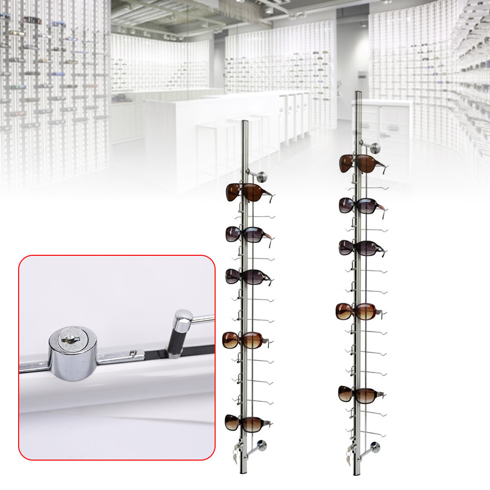 10Pc Wall-Mounted Eyeglass Sunglass Display Holder 12/14 Frames with Lock