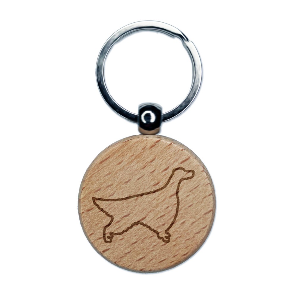 Irish Setter Dog Outline Engraved Wood Round Keychain Tag Charm