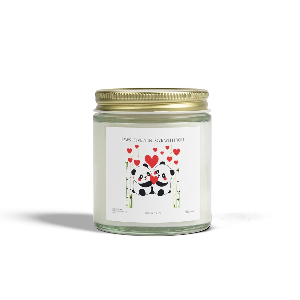 Valentines Day Panda Scented Candle in 4oz or 9oz Amber or Clear Jar