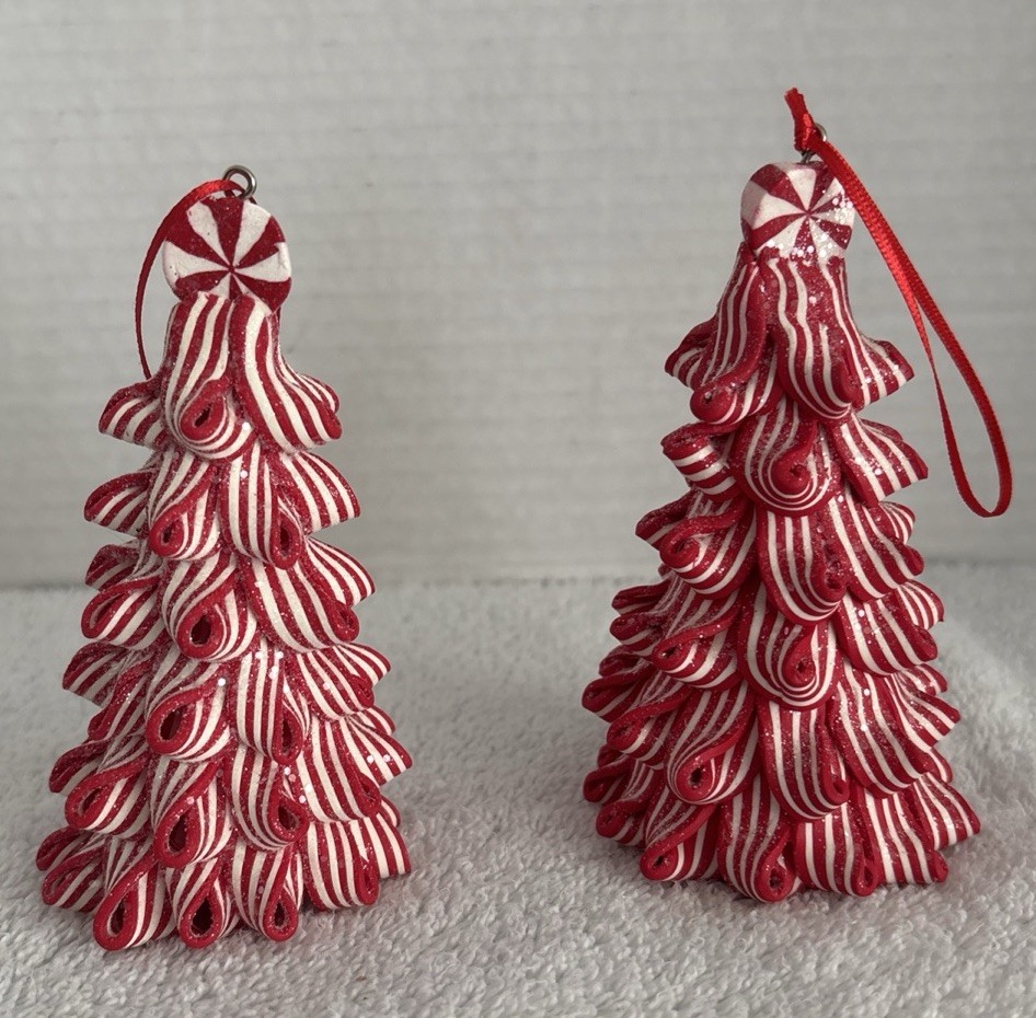 2 Peppermint Candy Cane Christmas Tree Ornaments Holiday Decor Set