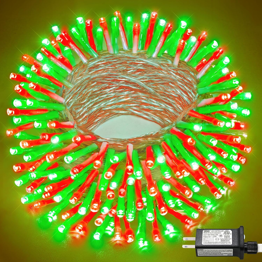 Red and Green Christmas Lights Outdoor Indoor - 66Ft 200 LED String Twinkle Tree
