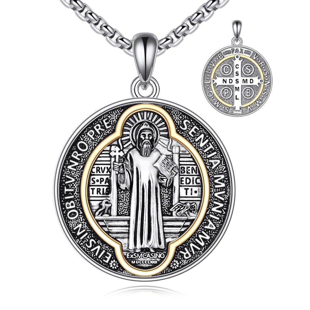 Sterling Silver Saint Benedict Medal Necklace Talisman Pendant Jewelry