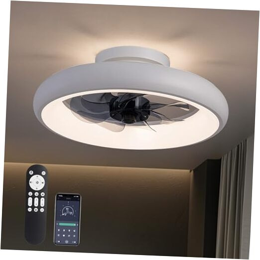 Low Profile 15-inch Flush Mount Ceiling Fan with Light and Remote Control  