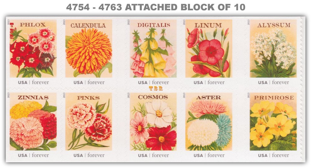 4754-63 4763 4763a Vintage Seed Packets Block of 10 From Pane 2013 MNH - Buy Now-image