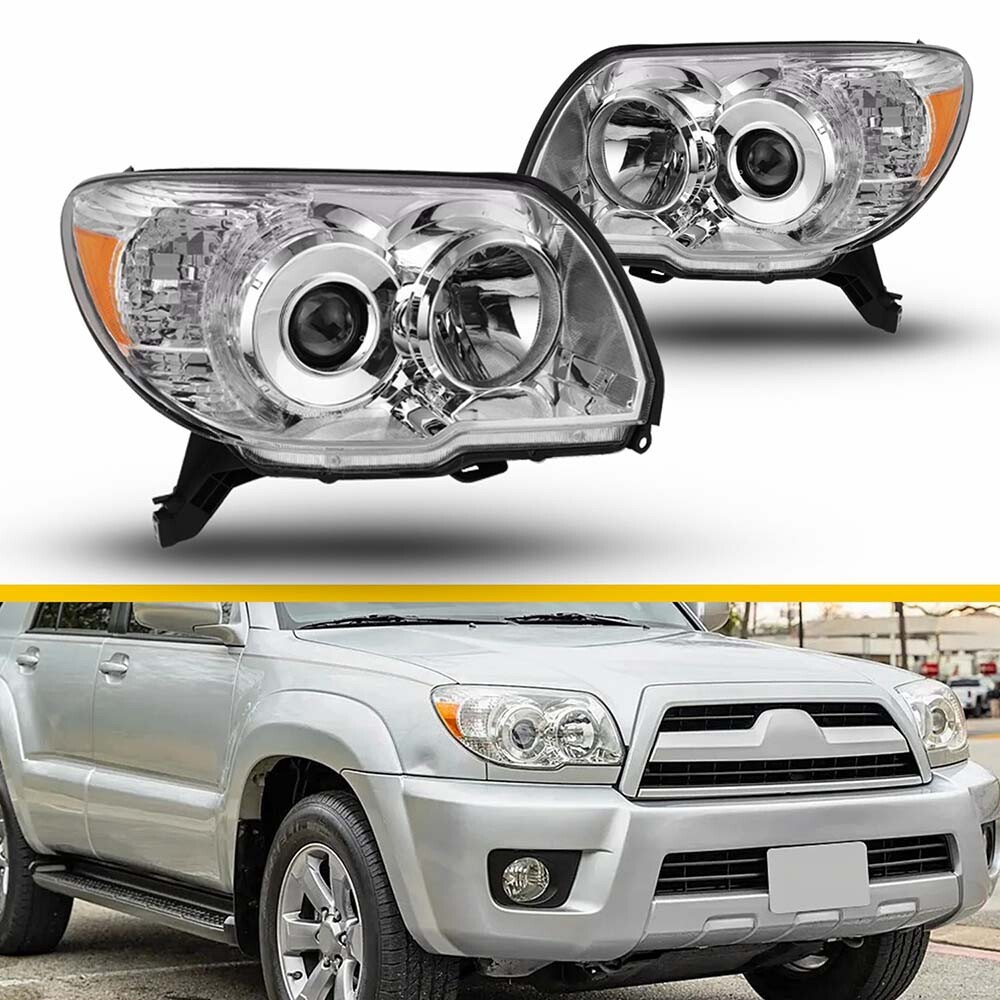 For 2006-2009 Toyota 4Runner Clear Lens Chrome Headlights Pair Amber Projector S