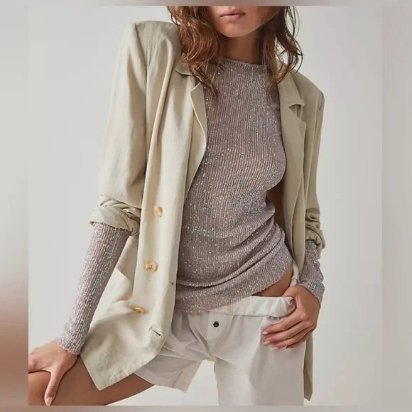 Intimately FP Gold Rush Long Sleeve Lavender Combo NWOT Size XS