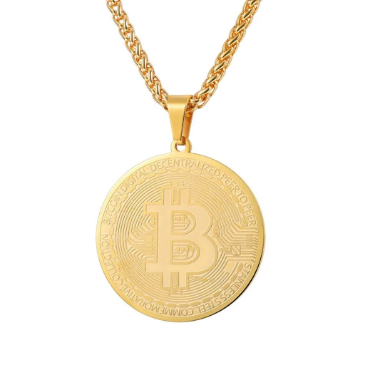 14KT Gold BITCOIN | Gold Plated Necklace, Cryptocurrency Pendant Chain, Crypto-image