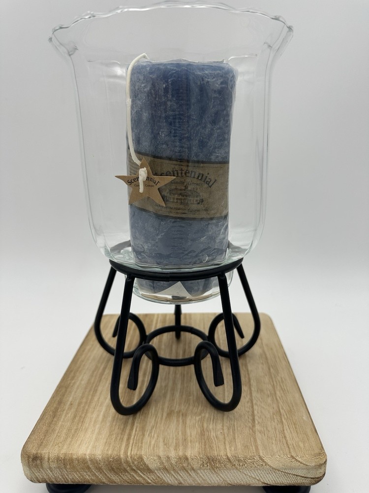 Black Metal & Glass Handcrafted Candle Holder with Wire Accents