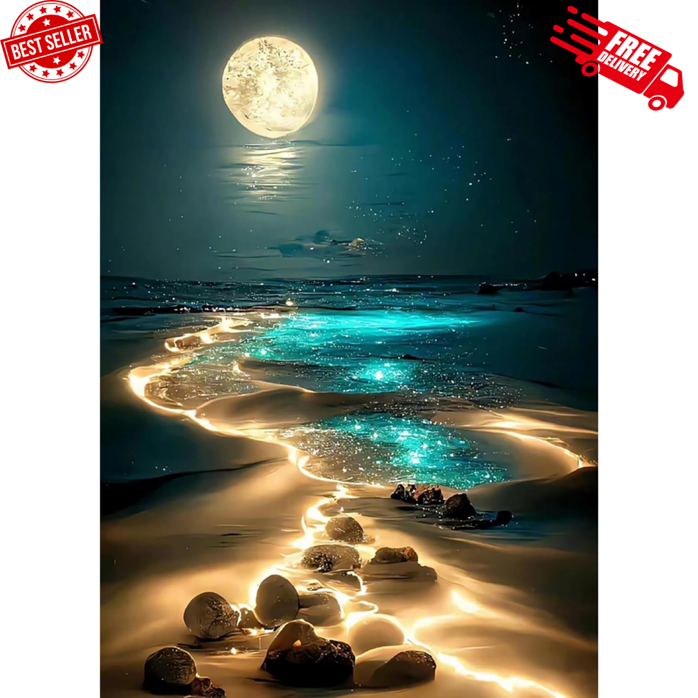 Moonlight Beach 5D Diamond Painting Kit - Full Drill DIY Art, Home Decor 12x16