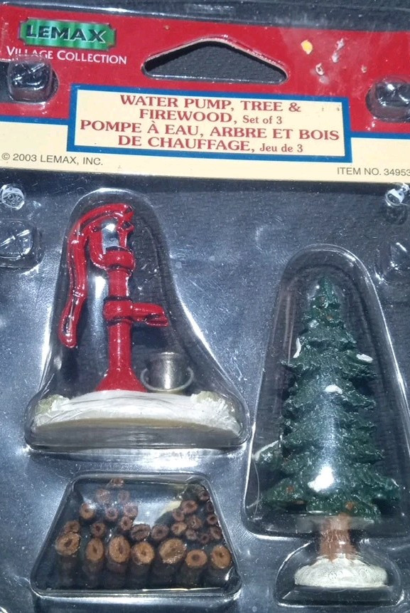 Lemax Well Pump Tree Firewood Set Christmas Village 2003 Vintage New in Package 34953