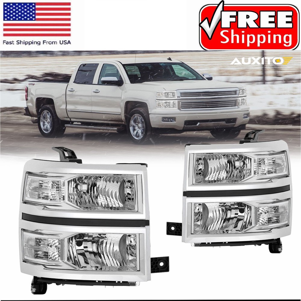 FOR 14-15 CHEVY SILVERADO 1500 CHROME HOUSING CLEAR HEADLIGHT CORNER HEAD LAMPS