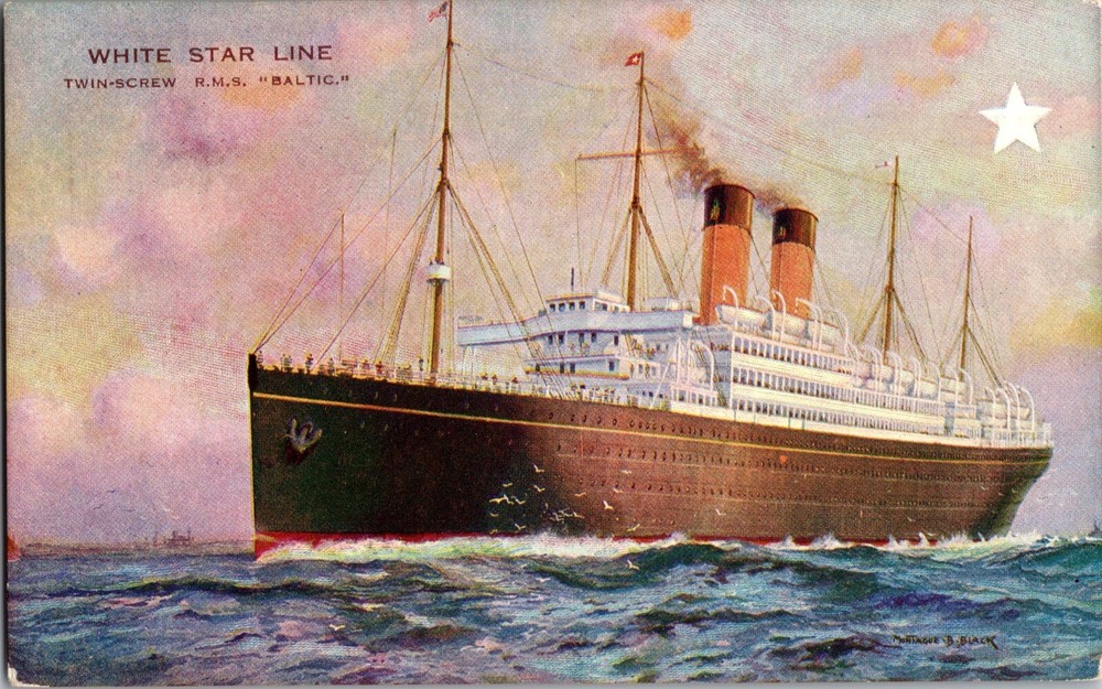 Vintage White Star Line RMS Baltic Twin-Screw Ship Postcard Mint England