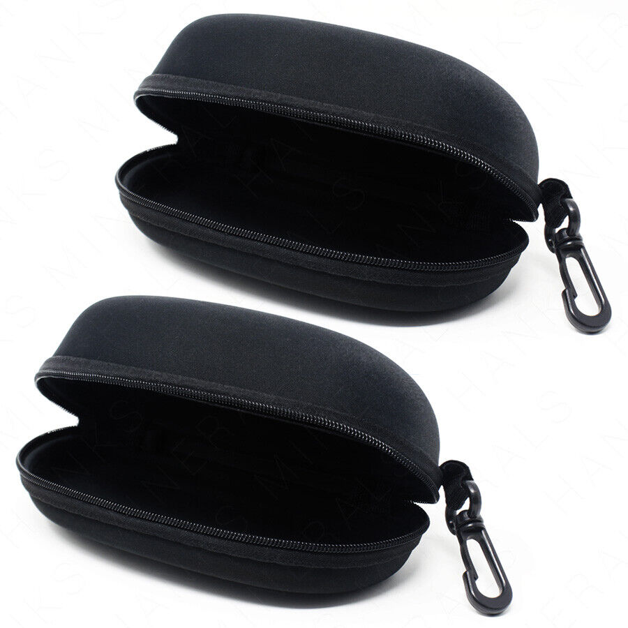 2-Pack Sunglasses Hard Case Eye Glasses Black Clam Shell Zipper With Hook