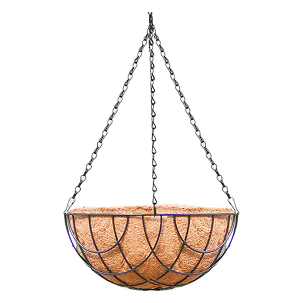 Plant Hanger Hanging Basket Planter with Coco Liner Round + Black Chain