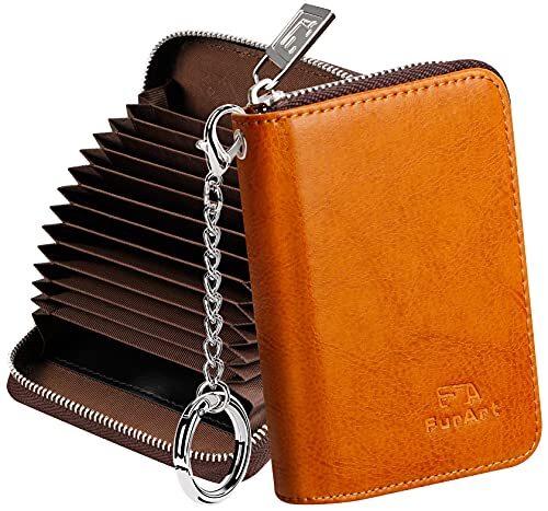 RFID Blocking Brown Zipper Credit Card Wallet for Men & Women-image