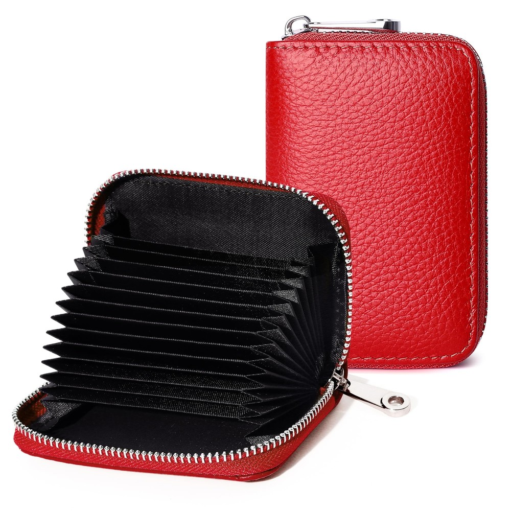 Slim RFID-Blocking Genuine Leather Zipper Card Case for Men & Women