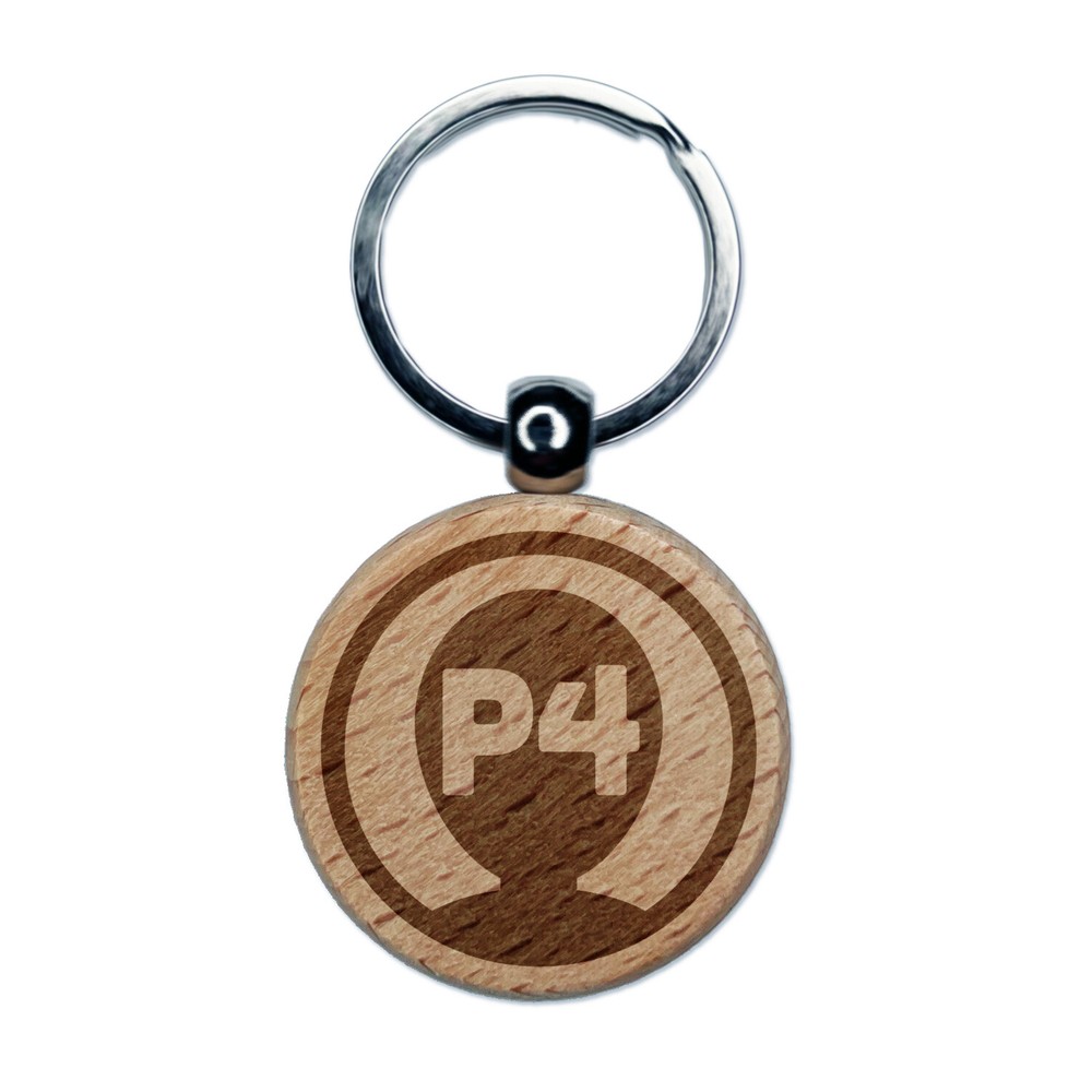 Player Four Person Indicator Gaming Icon Engraved Wood Round Keychain Tag Charm