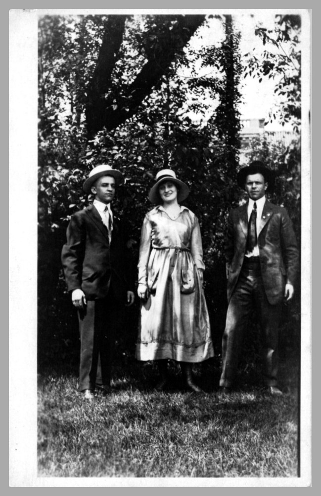 Group Portrait Two Men And Woman Outdoors Period Attire Hats RPPC c1910 Postcard