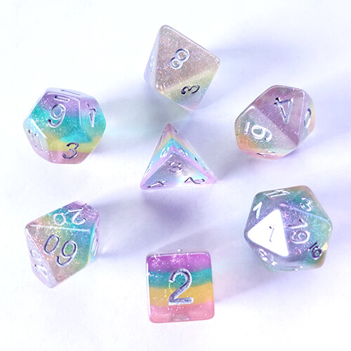 Galactic Dice Premium Dice Sets - Chewy Candy (Clear Rainbow & Silver) Acrylic S