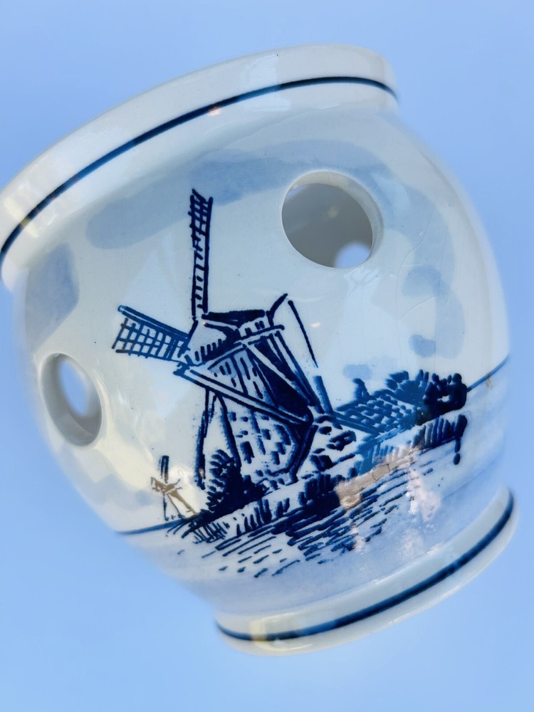 Vintage Delft Blauw/ Holland hand painted signed pottery Windmill Design Bowl
